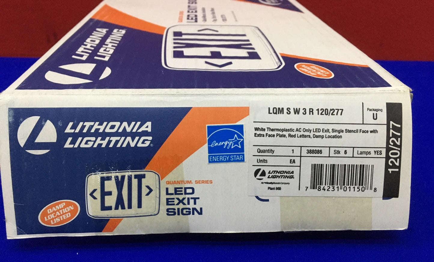 EMERGENCY EXIT LIGHT LITHONIA 3BA31 LQM S W 3 R 120/277 THERMOPLASTIC AC LED