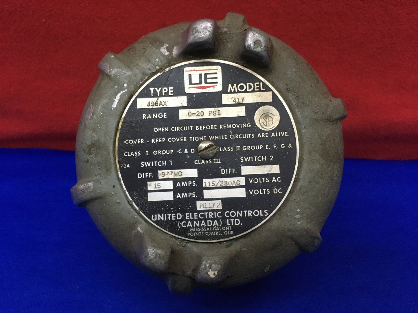 UE UNITED ELECTRICAL INTERRUPTEUR DE PRESSION DIFFÉRENTIELLE J96AX 417 UTILISATION EN ZONE DANGEREUSE