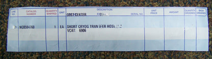 FISHER SCIENTIFIC NC0594760 / VCAT 6906、長さ4フィート（1.2m）、金属クライオグトランスファーホース
