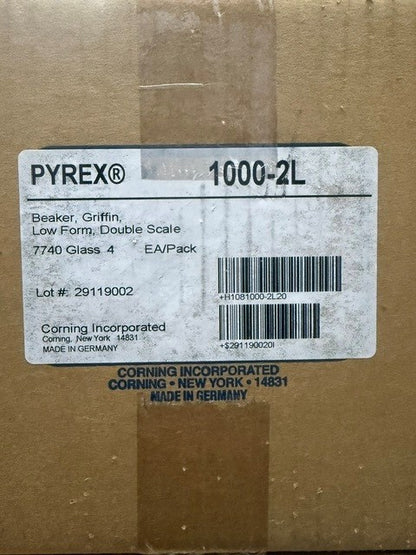 Case of PYREX 1000-2L Griffin Low Form 2L Beaker, Double Scale, Graduated 7740
