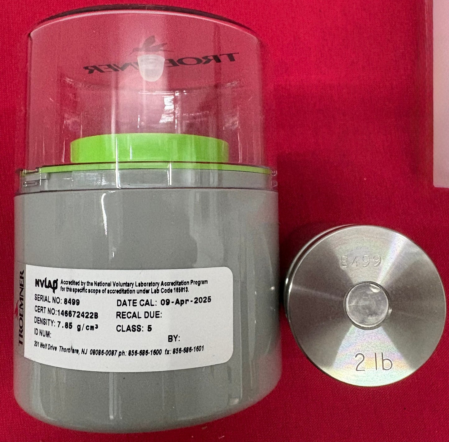 TROEMNER 2LB PRECISION CYLINDRICAL WEIGHT w/ CASE CL 5 STAINLESS STEEL