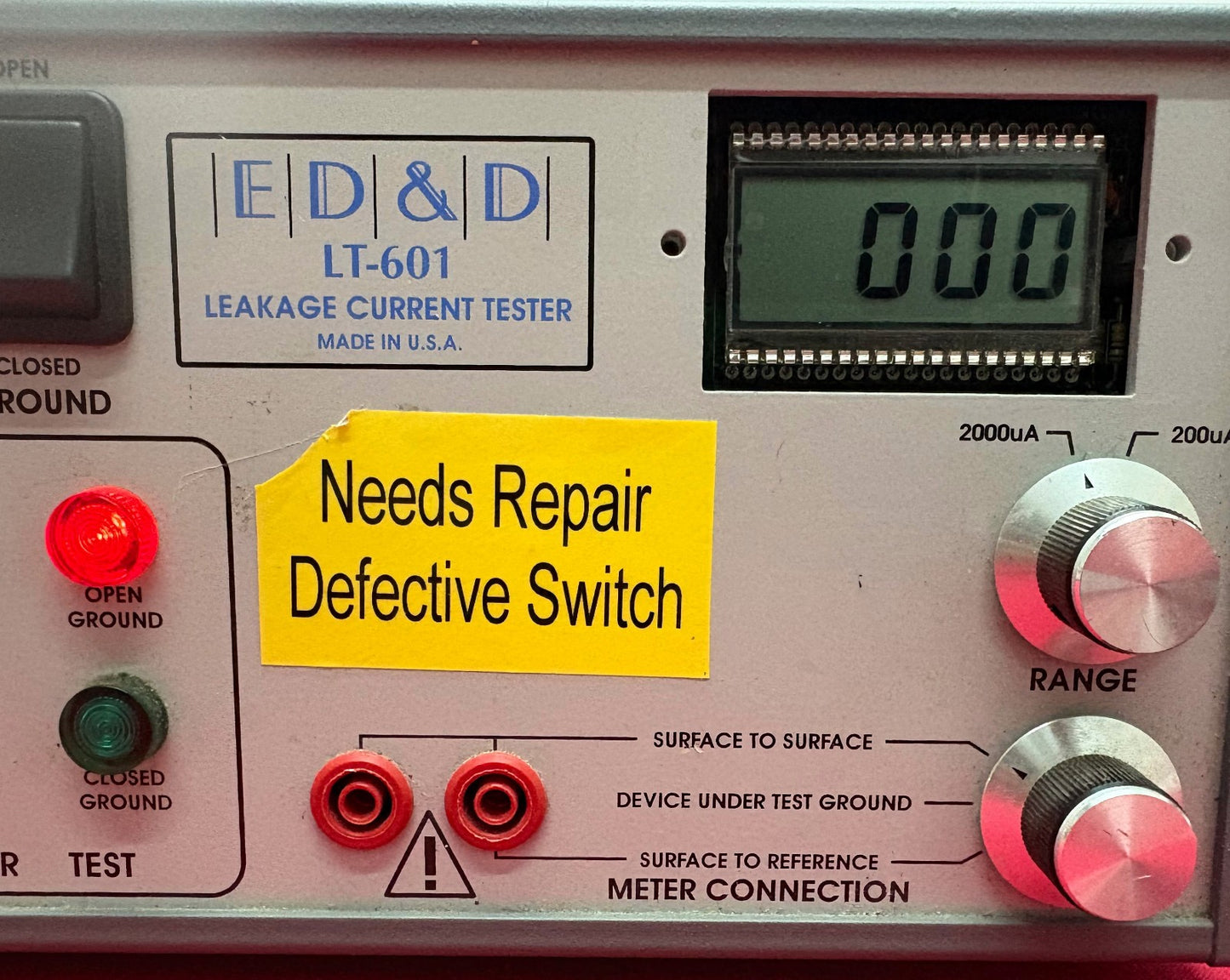 ED&D LT-601 LEAKAGE CURRENT TESTER 110-120/220-240 VAC - FOR PARTS/REPAIR