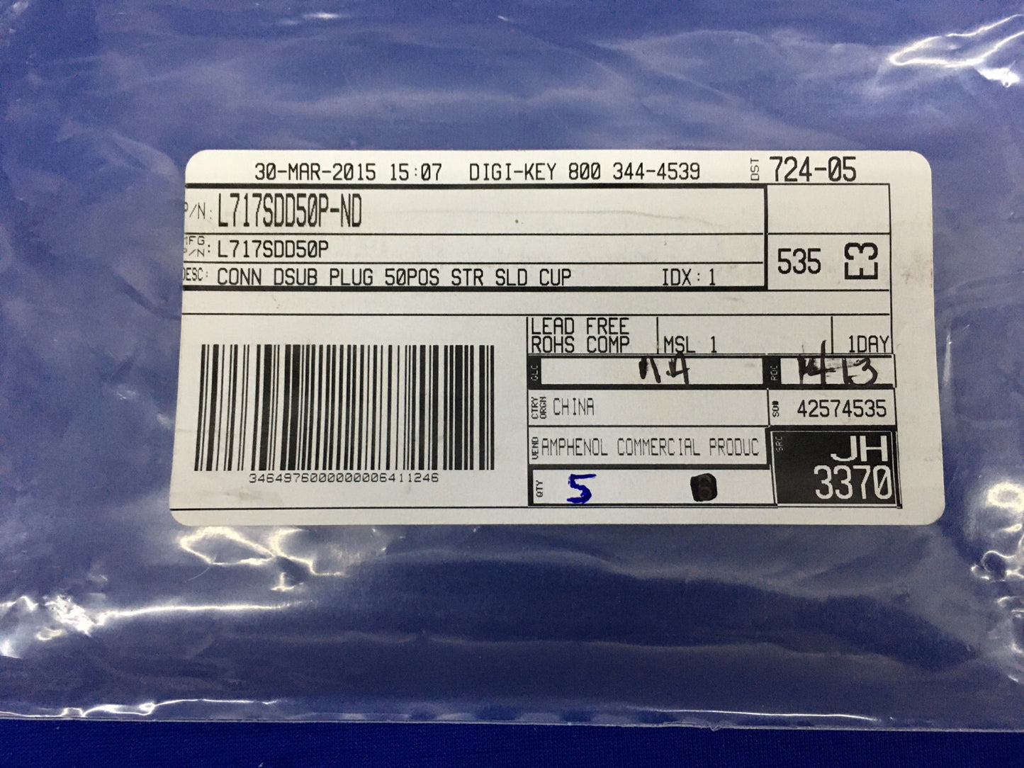 AMPHENOL ICP DIGI-KEY L717SDD50P/L717SDD50P-ND CONNECTOREN D-SUB STANDAARD