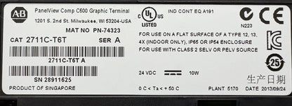 Allen-Bradley AB PANELVIEW C600 2711C-T6T SER A PN 74323 - PARTS/REPAIR