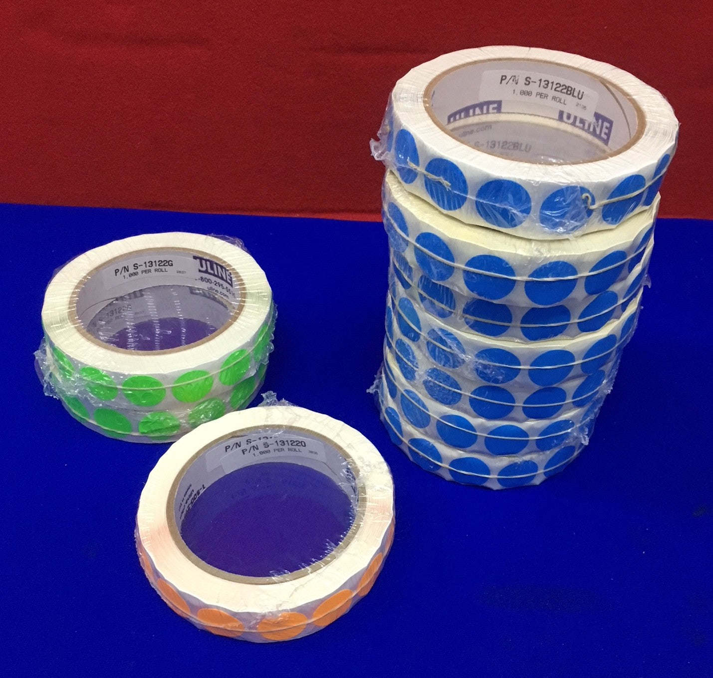 ETIQUETAS CIRCULARES ADHESIVAS REMOVIBLES ULINE S-1322BLU S-13122G S-131220 