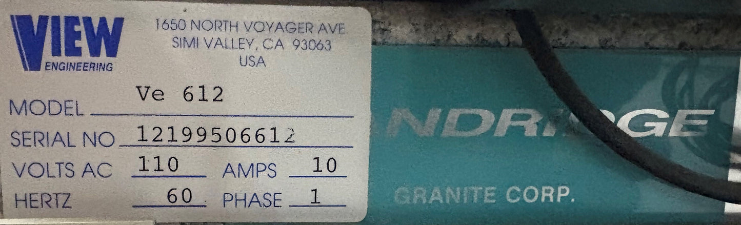 VIEW ENGINEERING VE 612 VOYAGER 1000 COORDINATE MEASURING MACHINE - PARTS/REPAIR