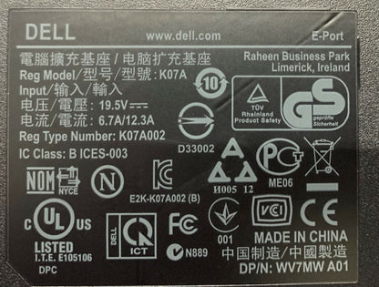 Dell ドッキング ステーション K07A K07A002 E-Port 電源付き