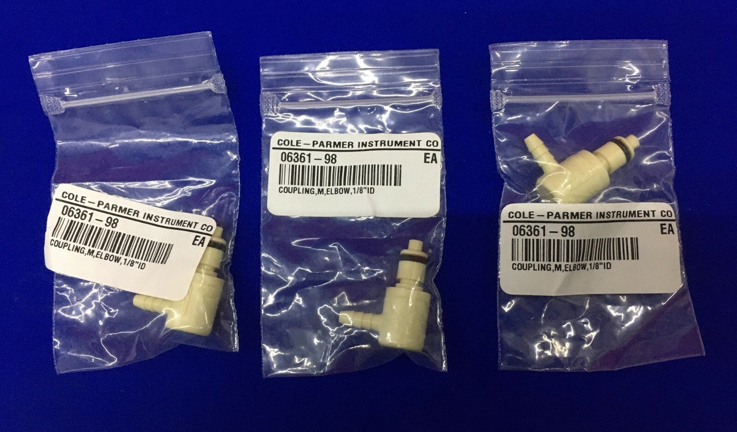 QTY 3 - COLE PARMER COLE-PARMER 06361-98 COUPLING M,ELBOW,1/8"ID