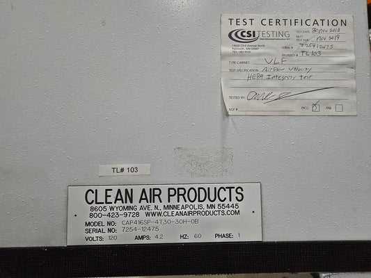 CLEAN AIR PRODUCTS CAP416SP-4T30-30H-0B LAMINAIRE STROOMBANK