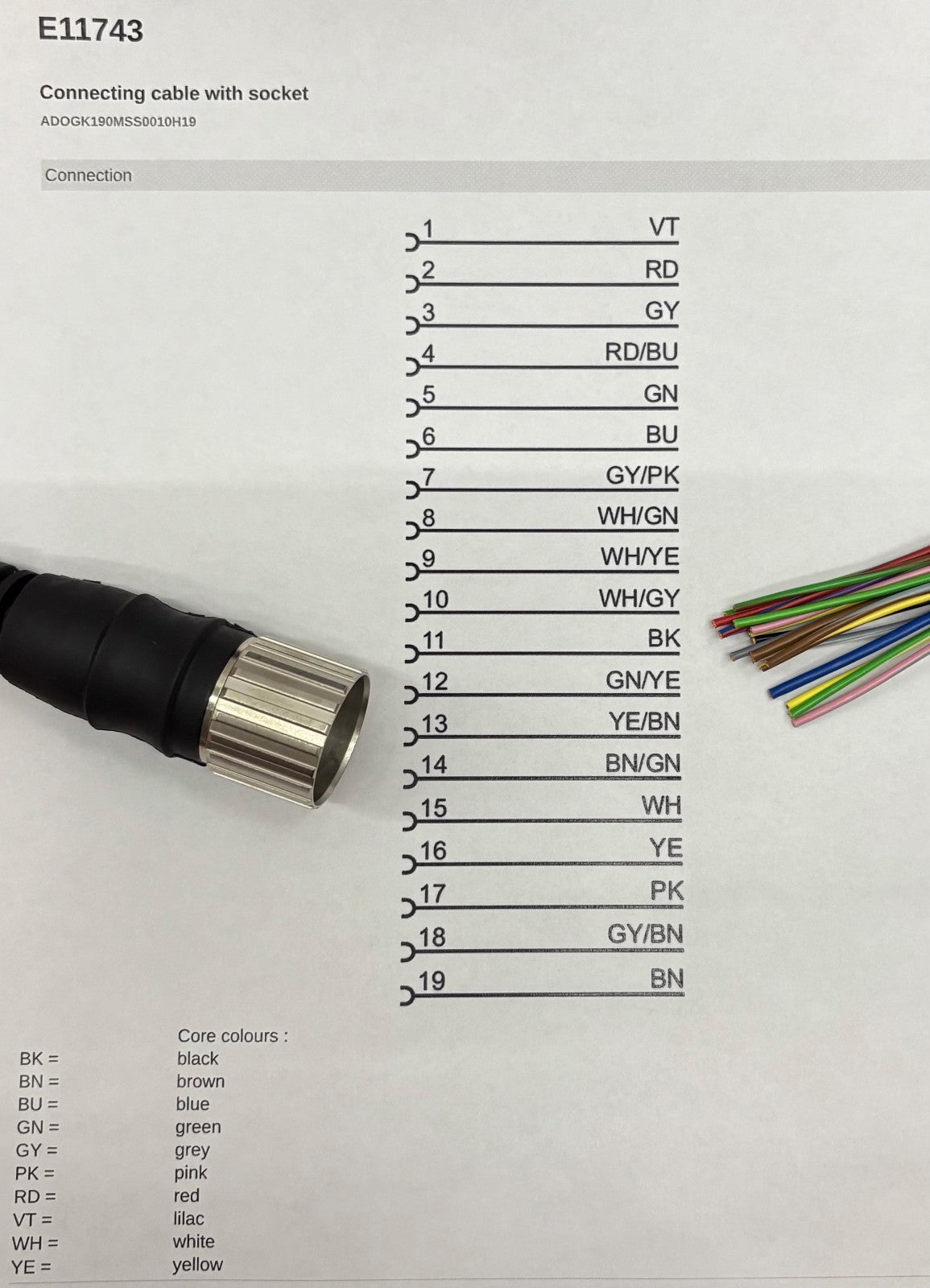 IFM E11743 CONNECTION CABLE 1Xm23 STRAIGHT SOCKET ADOGK190MSS0010H19