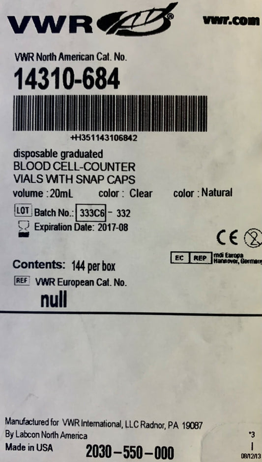 VWR Einwegfläschchen 14310-684 (klar) mit Schnappdeckeln (natürlich) 