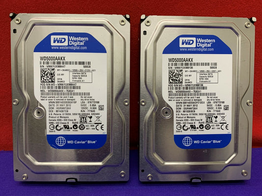 QTY 2 - Western Digital WD5000AAKX 500GB Hard Drive