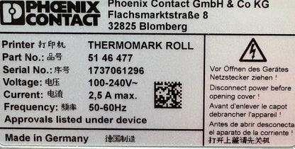 PHOENIX CONTACT THEROMARK ROLL 5146477 THERMAL TRANSFER PRINTER SN 1737061296