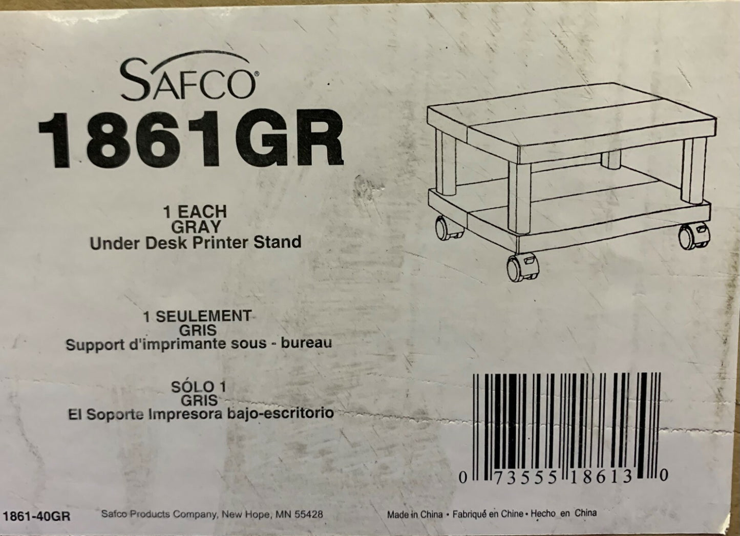 Support d'imprimante SAFCO 1861GR Gris Support d'imprimante sous le bureau 
