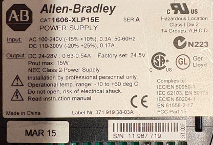 AB ALLEN BRADLEY 1606-XLP / 1606-XLP15E SER A COMPACT POWER SUPPLY - 1 LOT QTY 2