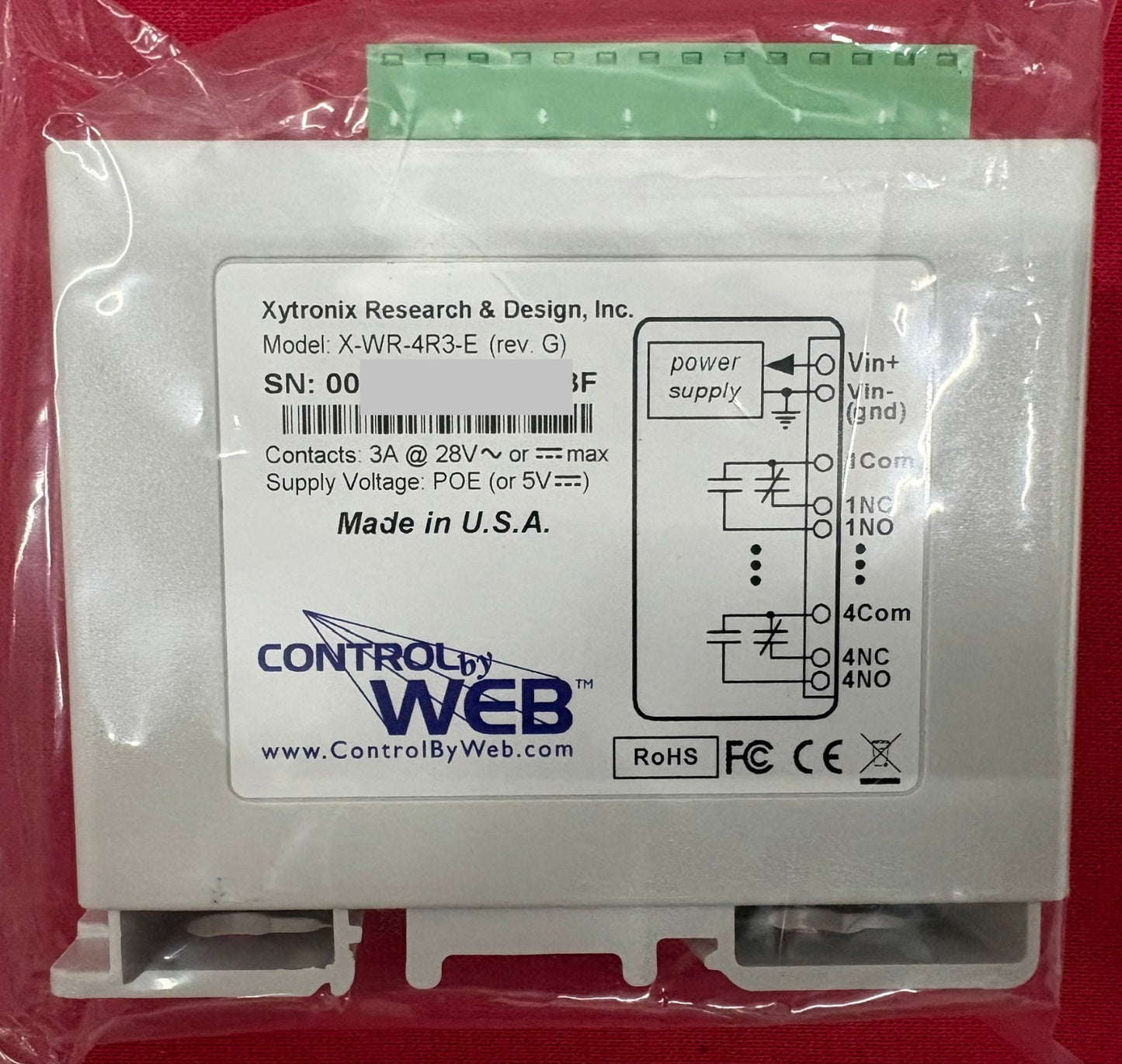 CONTROL BY WEB X-WR-4R3-E ETHERNET CONTROL MODULE 4 INDEPENDENT RELAY OUTPUTS