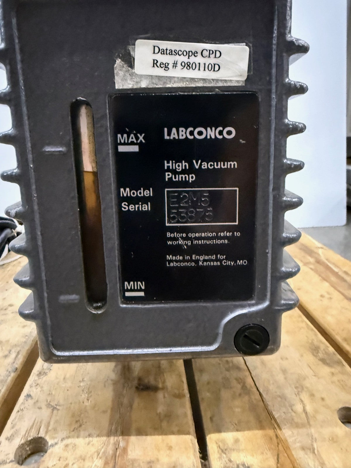 LABCONCO E2M5 HIGH VACUUM PUMP 5 TWO STAGE FRANKLIN ELECTRIC FOR PARTS REPAIR