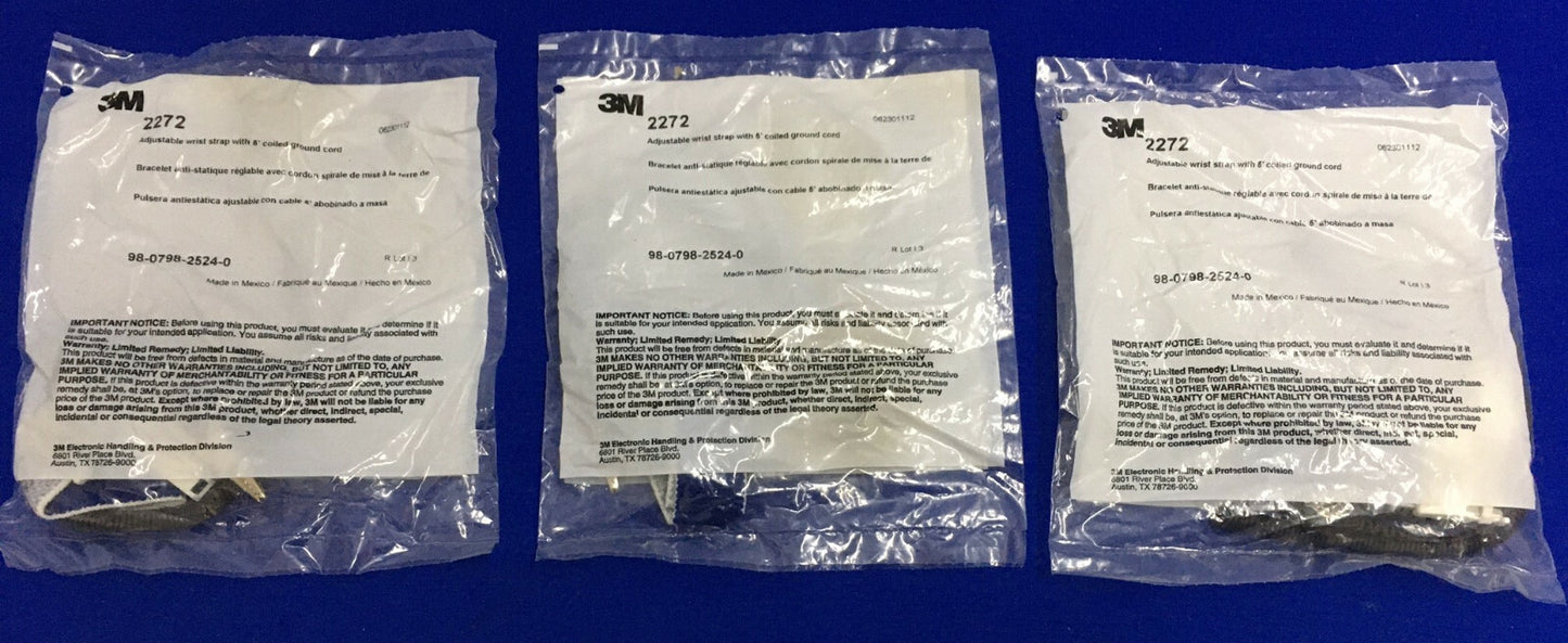 1 LOT QTY OF 3 - 3M 2272 ANTISTATIC WRIST STRAP