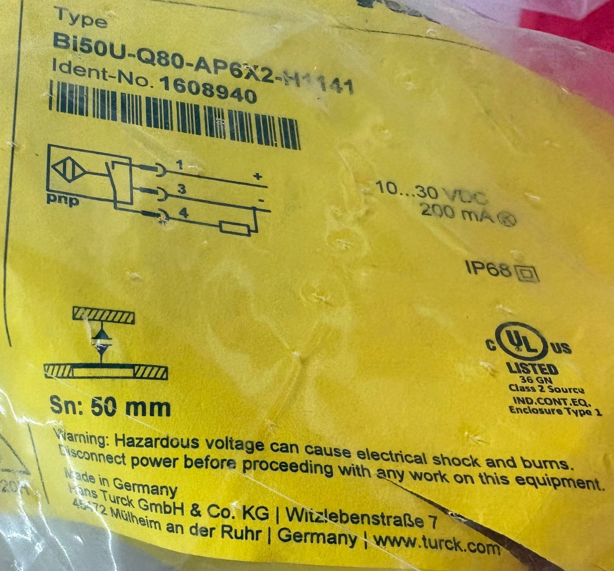 TURCK Bi50U-Q80-AP6X2-H1141 ID# 1608940 SENSOR 50mm RANGE 80mm SIZE 10-30 VDC