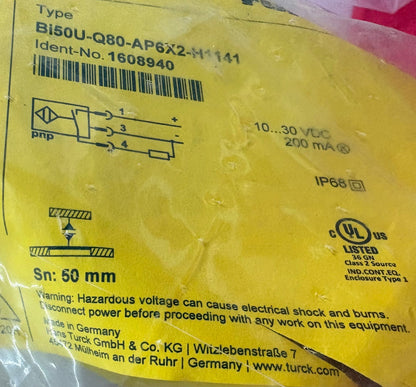 TURCK Bi50U-Q80-AP6X2-H1141 ID# 1608940 SENSOR 50mm RANGE 80mm SIZE 10-30 VDC