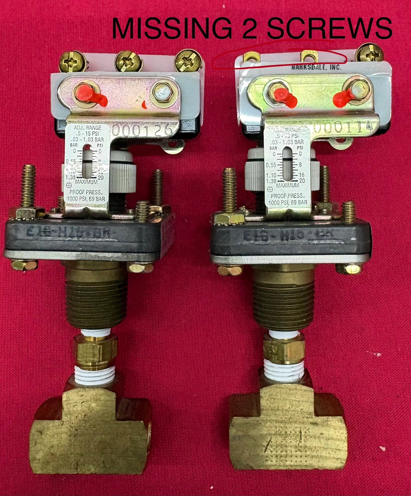 BARKSDALE E1S-H15-BR ECON-O-TROL SERIES PRESSURE SWITCH 0.5-15 PSI - 1 LOT QTY 2