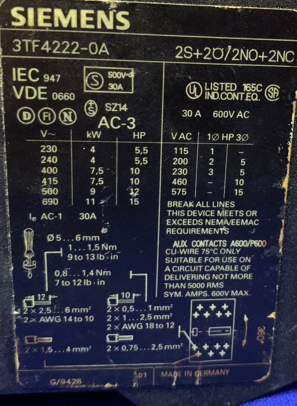 Lot van 2 Siemens Contactor 3TF422-OA 2S+20/2NO+2NC