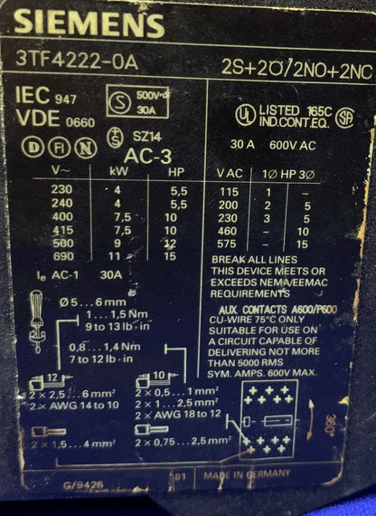 Lot van 2 Siemens Contactor 3TF422-OA 2S+20/2NO+2NC