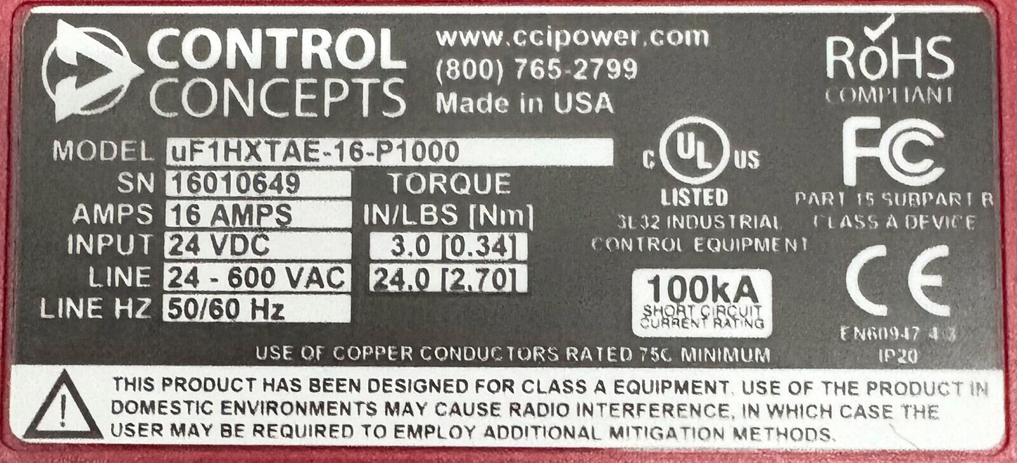 CONTROL CONCEPTS MICROFUSION uF1HXTAE-16-P1000 1PH 16A PANEL/DIN ETHERNET TCP