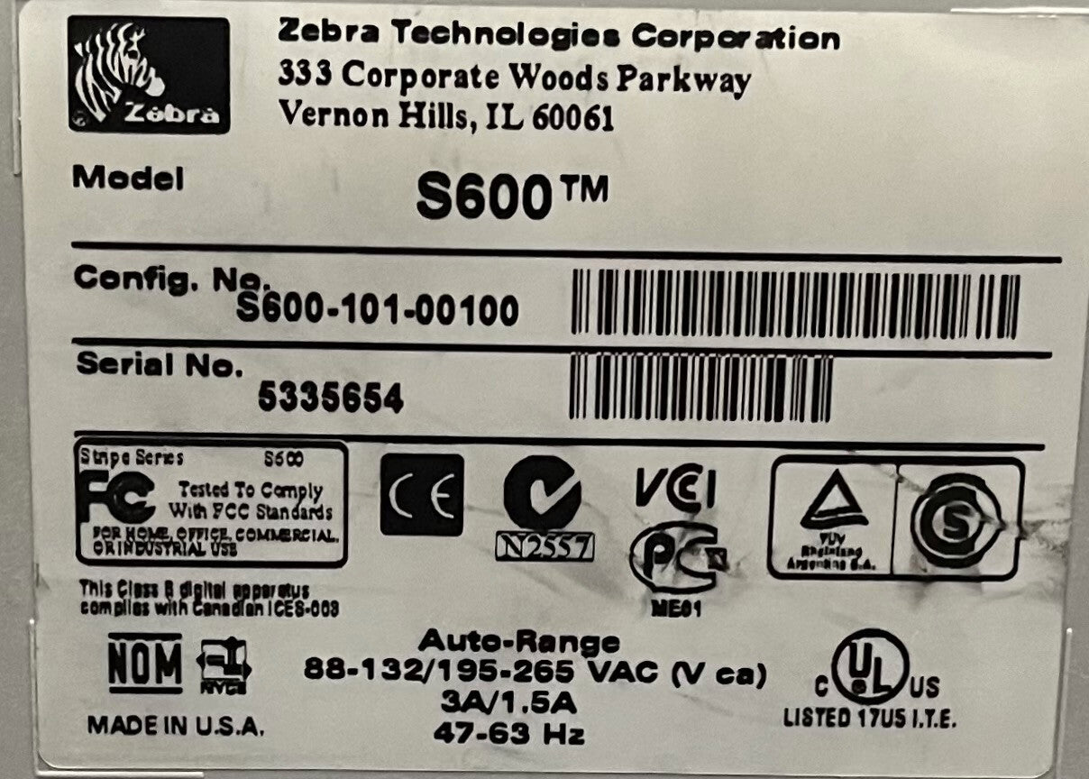 ZEBRA STRIPE S600 ™  LABEL PRINTER S600-101-00100 - PARTS/REPAIR