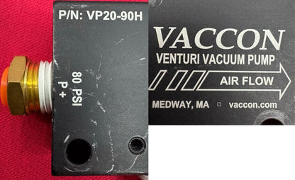 VACCON VP20-90H VACUUM SINGLE STAGE VENTURI VACUUM PUMP 28” Hg 80 PSI 1.8 SCFM