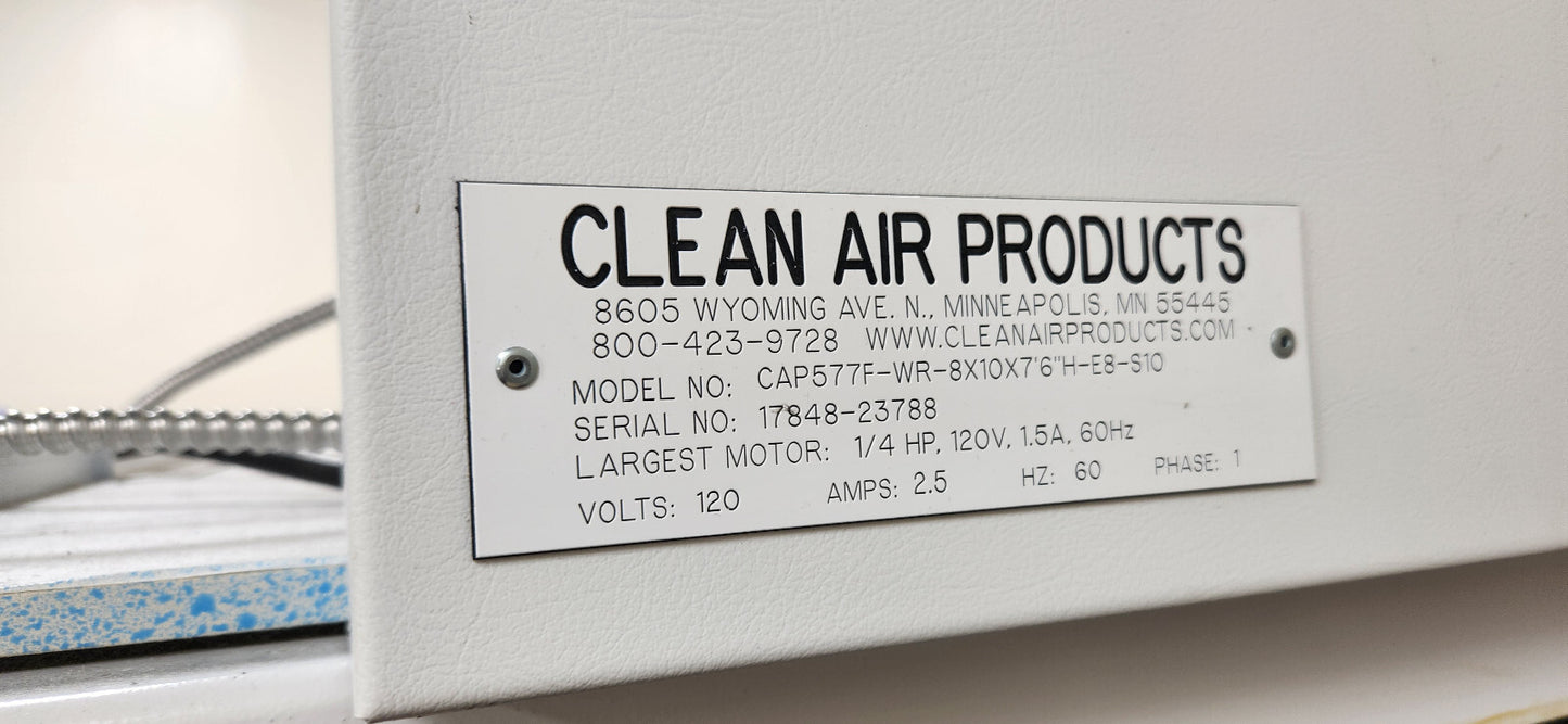 CLEAN AIR PRODUCTS VERTICAL FLOW SOFTWALL PORTABLE CLEANROOM CAP577F-WR-8X10X7'6