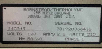 BARNSTEAD THERMOLYNE SYBRON I42045 TYPE 42000 INCUBATOR 70C MAX 120V 1PH