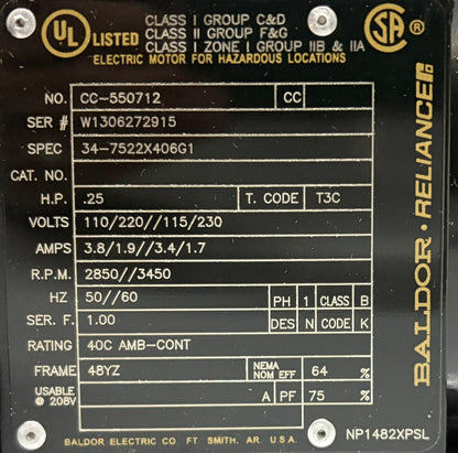 MARCH PUMPS TE-5C-MD 1 PH SN 391532 XP 0150-0026-0400 W/ BALDOR MOTOR CC-550712