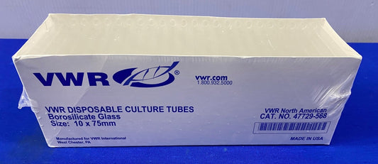 VWR 47729-568 DISPOSABLE CULTURE TUBE BOROSILICATE GLASS 10X75mm 1 PACK QTY 250