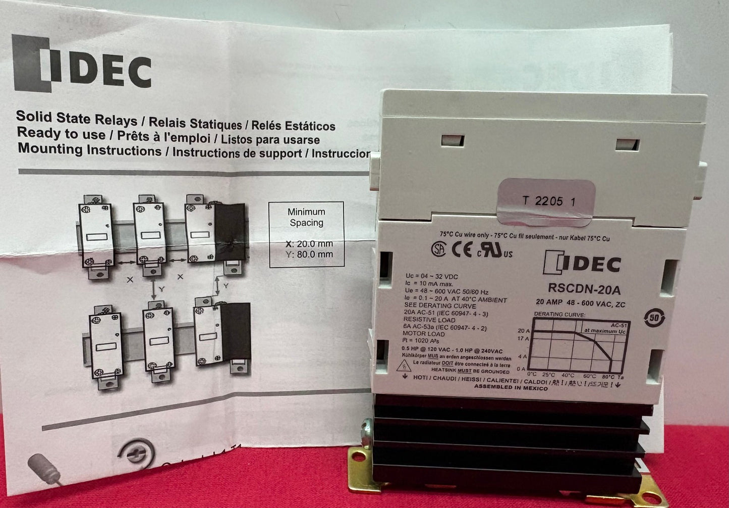 IDEC RSCDN-20A SINGLE PHASE 20AMP SOLID-STATE RELAY SSR ITEM IS NEW OPEN BOX
