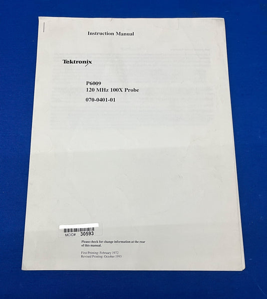 TEKTRONIX P6009 120 MHz 100X SONDA 070-0401-01 MANUALE DI ISTRUZIONI 