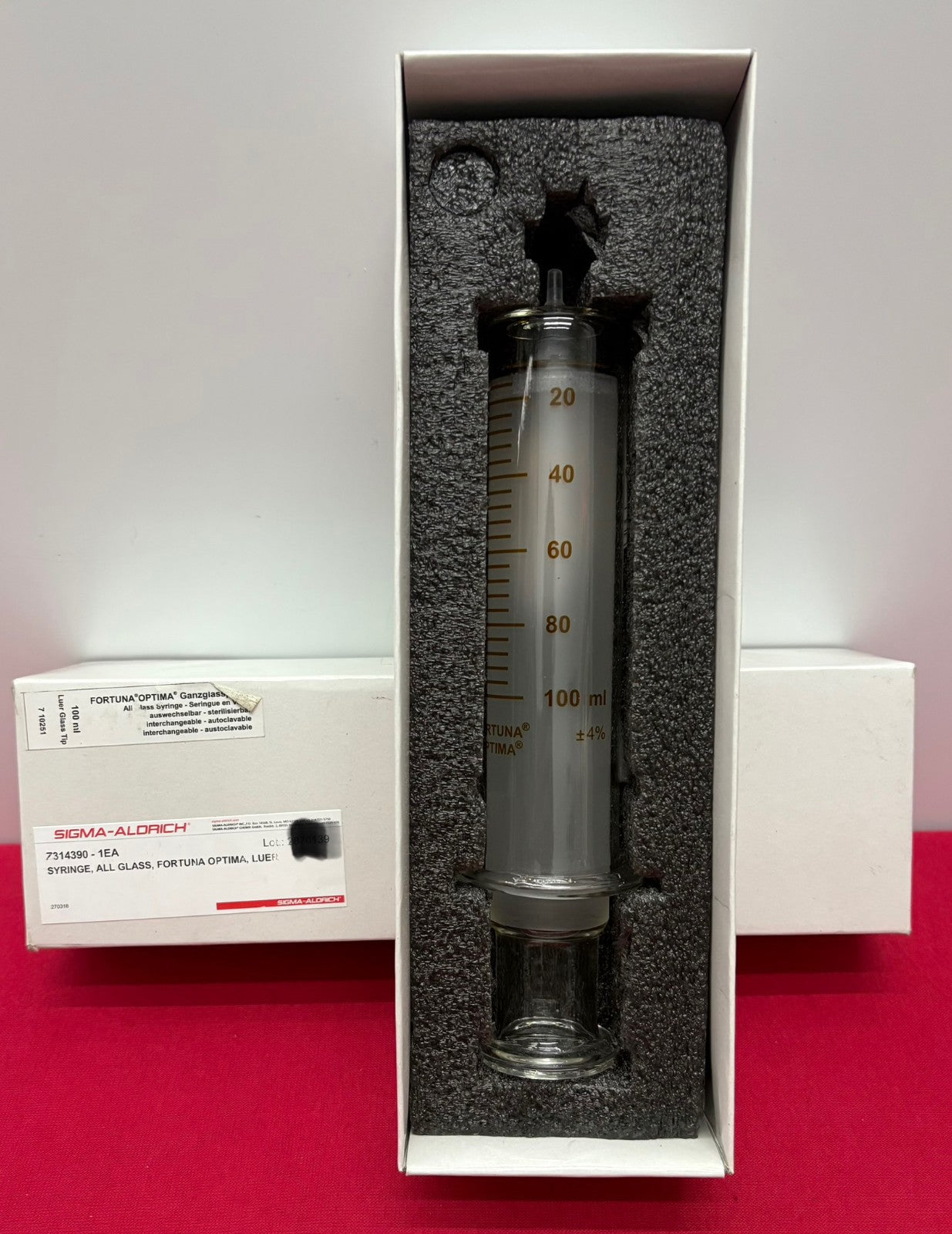 FORTUNA OPTIMA® 100ml GLASS SYRINGE GLASS LUER TIP