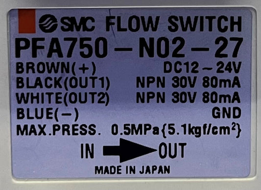 SMC Digital Flow Switch PFA750-N02-27 12-24VDC