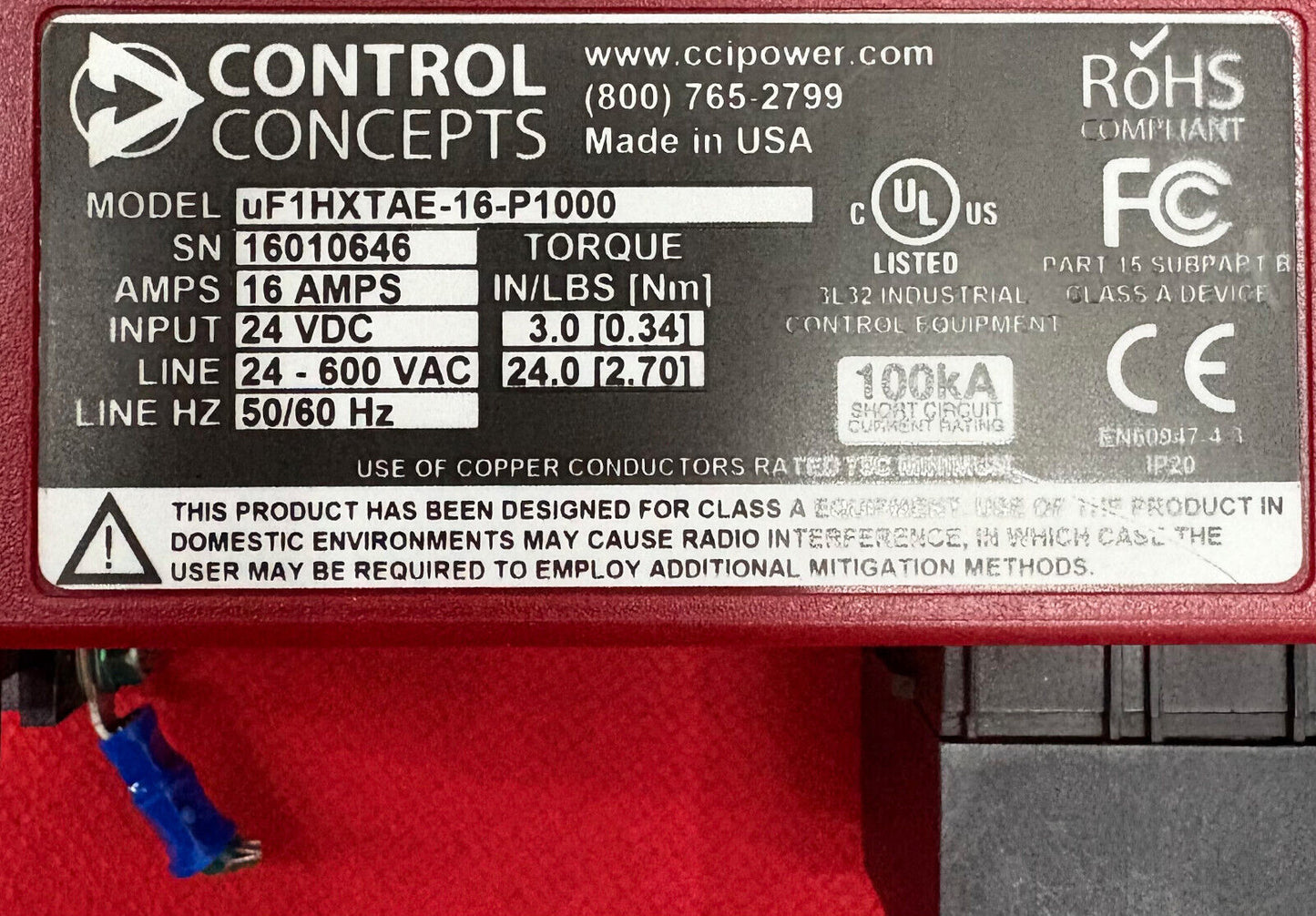 CCIPOWER CONTROL CONCEPTS MICROFUSION uF1HXTAE-16-P1000 1PH 16A ETHERNET TCP