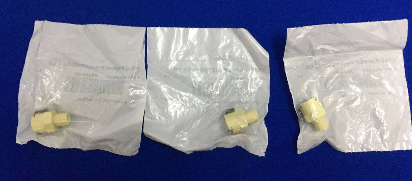 LOTTO DI 3 COLE-PARMER COLE PARMER 08359-80 RACCORDO ADATTATORE PER TUBI A SGANCIAMENTO RAPIDO