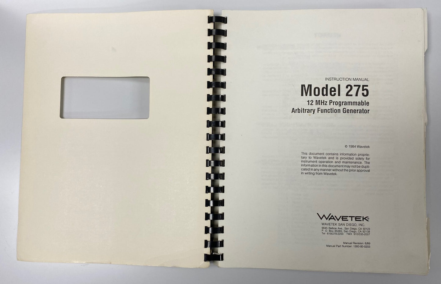 WAVETEK® BEDIENUNGSANLEITUNG 1300-00-023 REV 6/89 FÜR MODELL 275