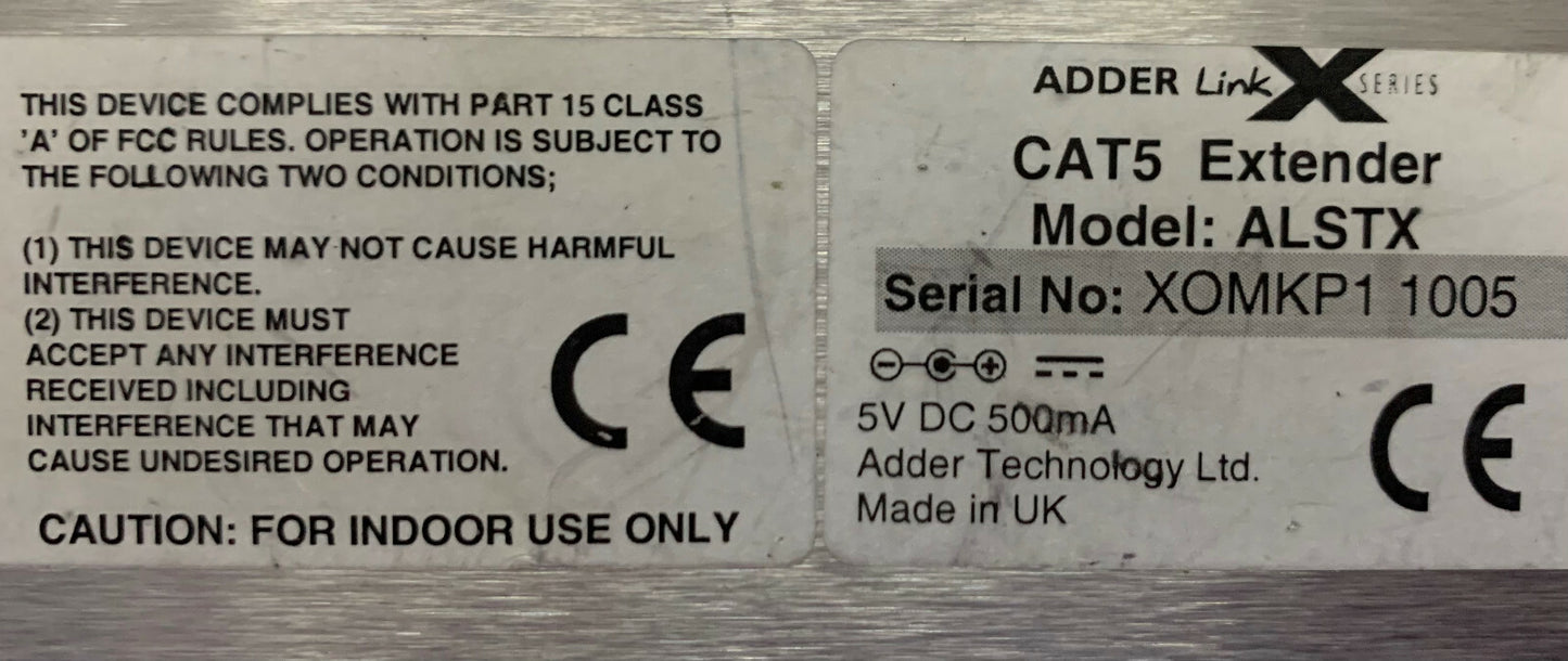 Lot of 2 AdderLink XLSliver CAT 5 EXTENDER ALSTX 5V DC