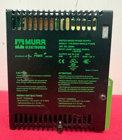 MURR SWITCH MODE POWER SUPPLY 85064 MCS2.5-115-230/24 INPUT 100-240