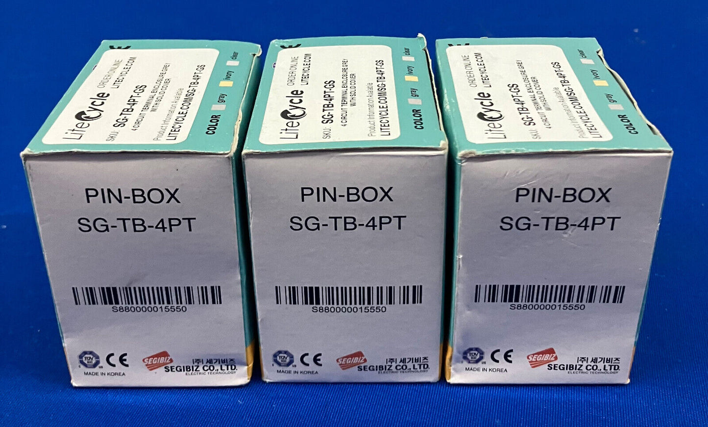 4 CIRCUIT TERMINAL ENCLOSURE GREY WITH SOLID COVER, SG-TB-4PT-GS, LOT OF 3