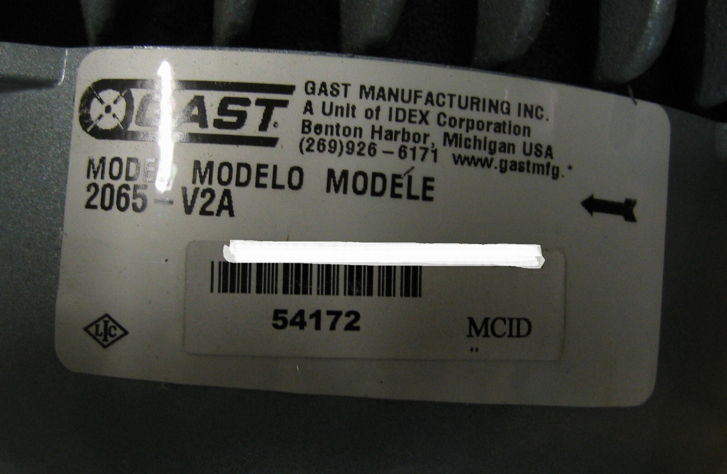 GAST 65 SERIES ROTARY VANE VACUUM PUMP/COMPRESSOR 2065-V2A - FOR PARTS/REPAIR