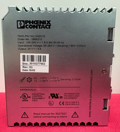 PHOENIX CONTACT TRIO POWER SUPPLY TRIO-PS/1AC/24DC/5 ORD:2866310