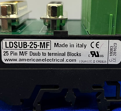 AMERICAN ELECTRICAL LDSUB-25-MF 25 PIN Dsub to TERMINAL BLOCK - 1 LOT OF QTY 2