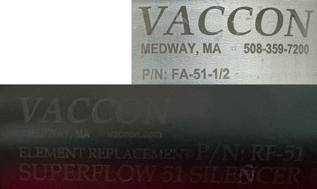 VACCON FA-51-1/2 HIGH FLOW PNEUMATIC SILENCER / MUFFLER  PN: RF-51