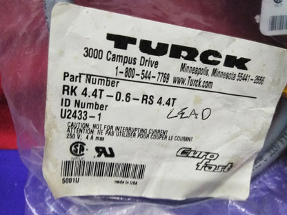 1 LOTTO DI QTY 2 - TURCK RK RK 4.4T-0.6-RS 4.4T / U2433-1 CORDSET STAMPATO 