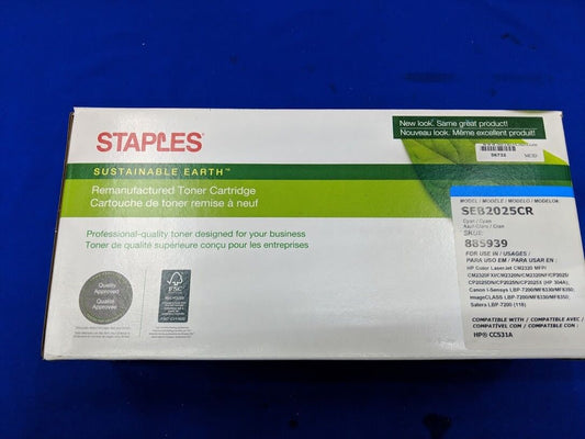 Staples Sustainable Earth Remanufactured Cyan Toner Cartridge (Model SEB2025CR)